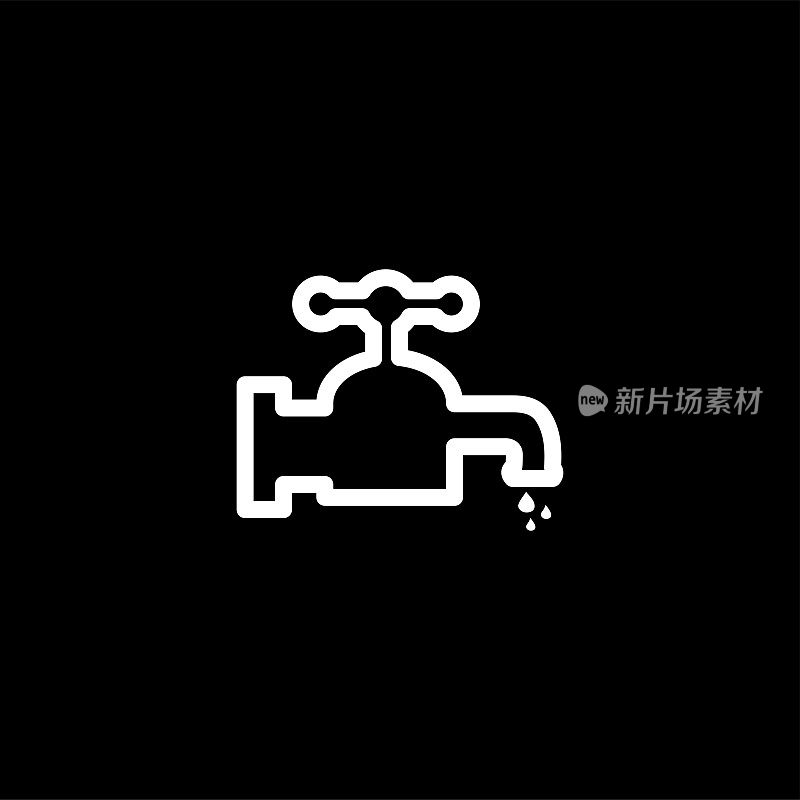 Water Tap Line Icon On Black Background. Black Flat Style Vector Illustration.